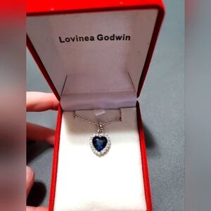 NEW! Heart Pendant Necklace, Blue Center Stone